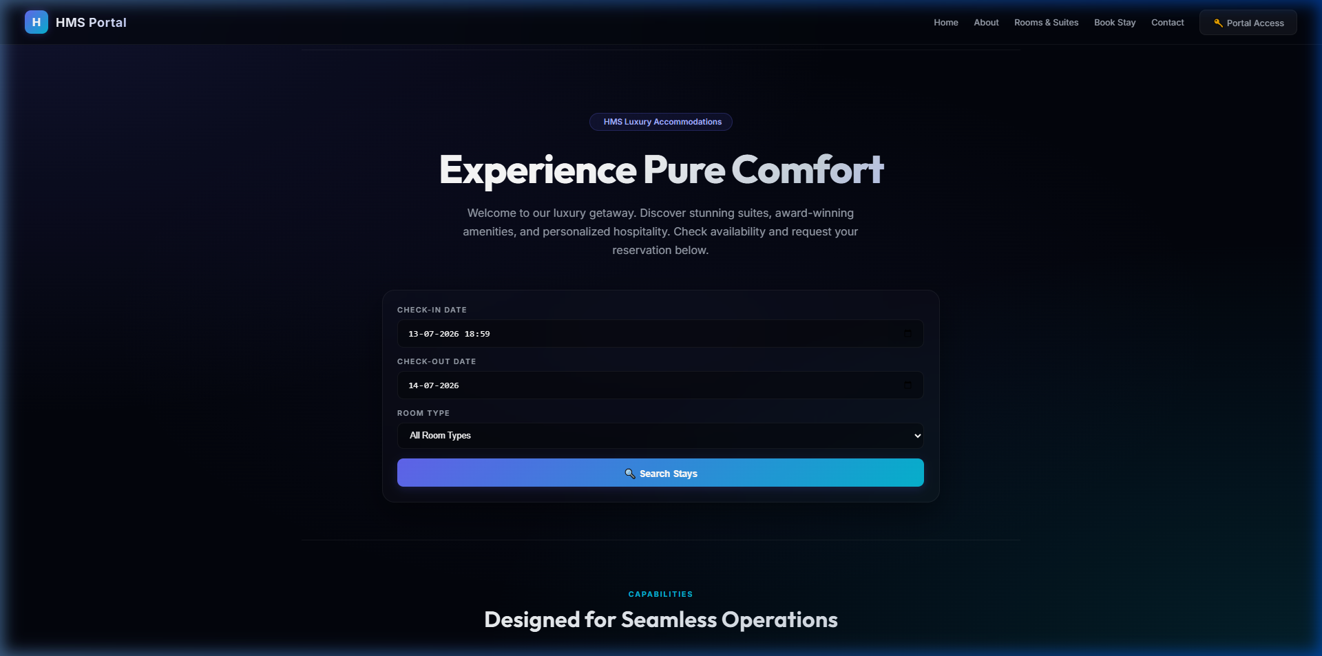 Hotel Management System Landing Page Preview